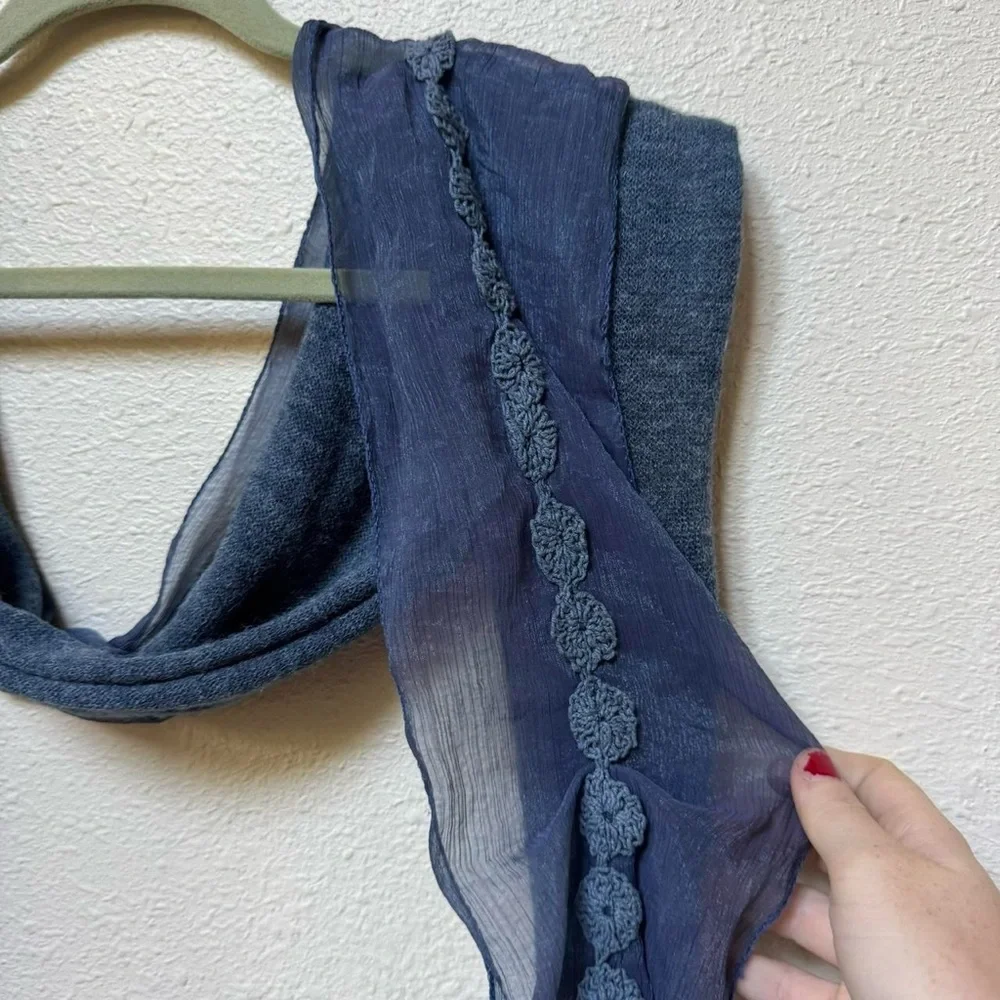 Blue gauzy embroidered scarf